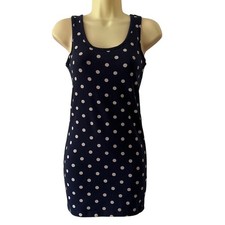 Forever 21 Juniors XS Navy Blue & Cream Polka Dot Knit Tank Dress with Bow Back
