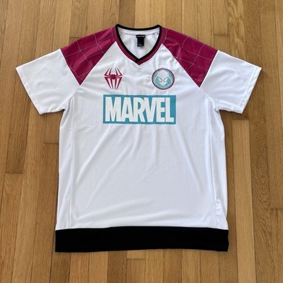 BoxLunch Marvel Gwen Stacy Spider-Man Jersey White Pink Web Mens Large Rare
