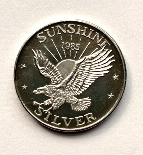 1985 Sunshine Mining Silver Round – 1 oz .999 Fine Silver – Vintage C-014