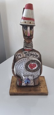 Escultura Madera/ Metal  By Cuban Art Carlos Cesar T: Tin Man 43Cm Unique Piece.