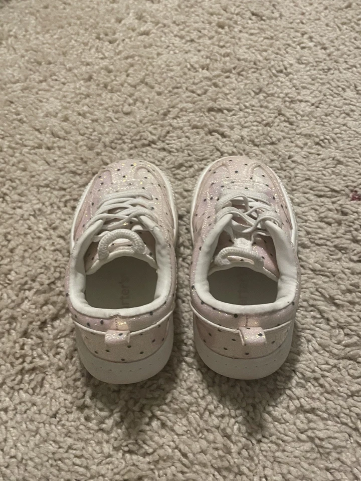 Carters Girls Pink And White Sneakers Toddler Size 5 Polka Dot - Image 3 of 4