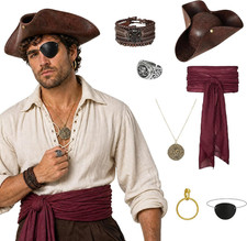 Pirate Costume Accessories Set 7 Pcs, Renaissance Halloween Outfit