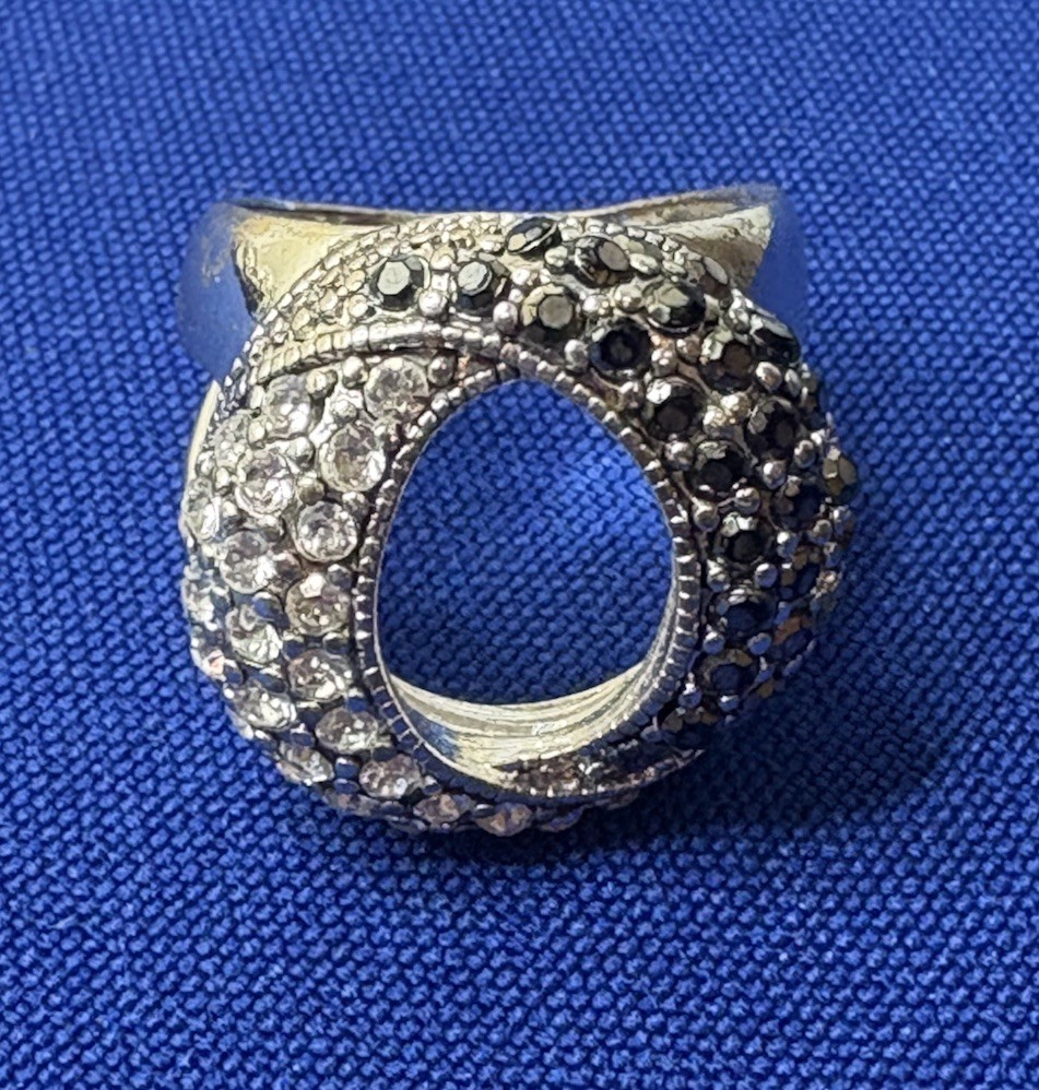 Statement Circle Ring – Silver Tone – Black & Cle… - image 6