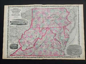 1863 Johnson Atlas Antique Map Virginia Early West VA Pennsylvania 100% Genuine