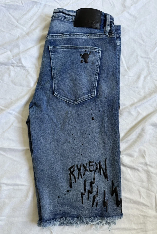 Rare Rue 21 Premium Unisex Gráfico Graffiti Negro Estampado Grunge Pantalones Cortos Talla 32 Foto 4 de 4