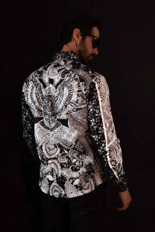 Barabas Men's Rhinestone Eagle Long Sleeve Shirts 4SPR01 - Image 3 of 4