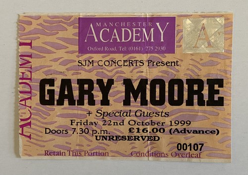 Gary Moore - Used Ticket - The Academy, Manchester, UK - Fri 22nd October 1999.