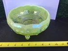 Vintage Fenton Opalescent Vaseline Uranium Glass Butterfly Berries SIGNED BOWL