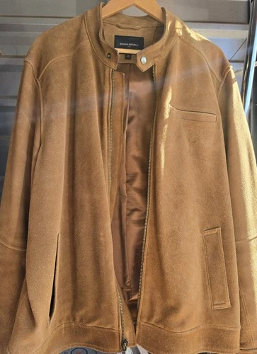 Banana Republic Men's Brown Suede Bomber Jacket Lined Stand Collar Full Zip XL image 4