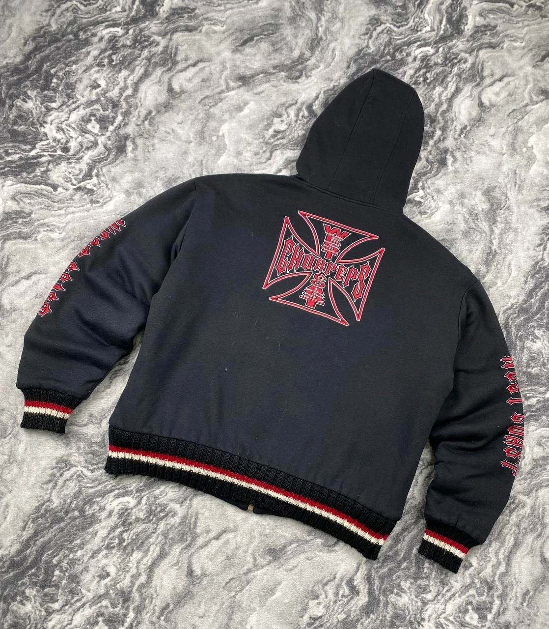 Vintage West Coast Choppers With Fur Lining Zip Hoodie Men Size XL Black