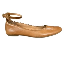 Crown Vintage wren tan leather ankle strap ballet flat women's size 6 1/2 M