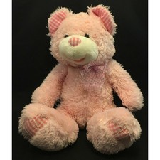 Animal Alley Pink White Teddy Bear Gingham Paws Nose  Ears Plush Toy 11"