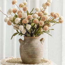 Ceramic Flower Vase Home Decor - Farmhouse Table Vases with Handle 7.1" Retro 
