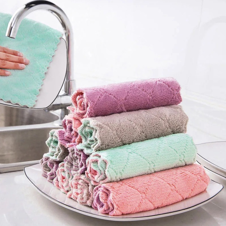 10pcs Microfiber Dish Cloths Double-Sided Absorbent Cleaning Towels - NEW