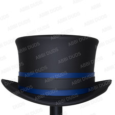 Handcrafted Black Leather Top Hat with Blue Lining   Steampunk Gothic Cosplay