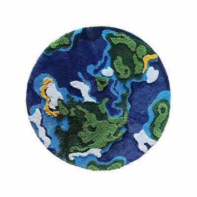 Earth World Map Rug - Moss Science Circle Rug for Classroom , Cute Bath Mat M...