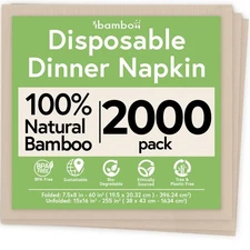 Ibambo Bamboo Entertain Napkins - 2000 Pack, 3-Ply, Heavy Duty Dinner Napkins