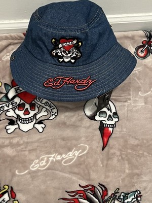 Ed Hardy Bucket Denim Hat Love Kills Slowly OS NWT