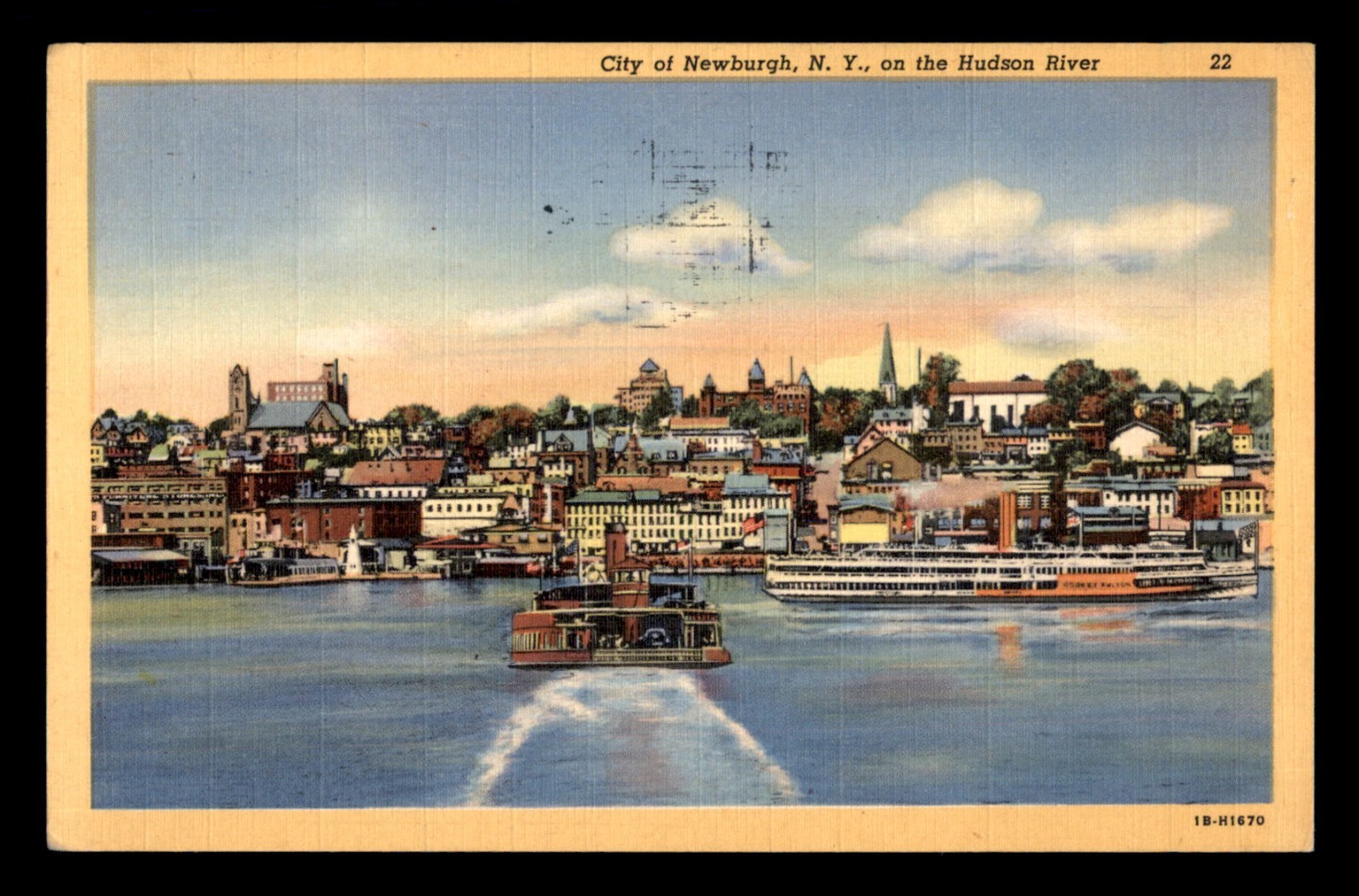 City Of Newburgh On The Hudson River New York NY Postcard Boats Buildings