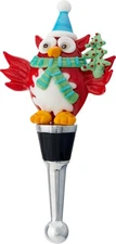 Festive Holiday Owl with Christmas Tree Wine Bottle Topper Art Glass LS Arts