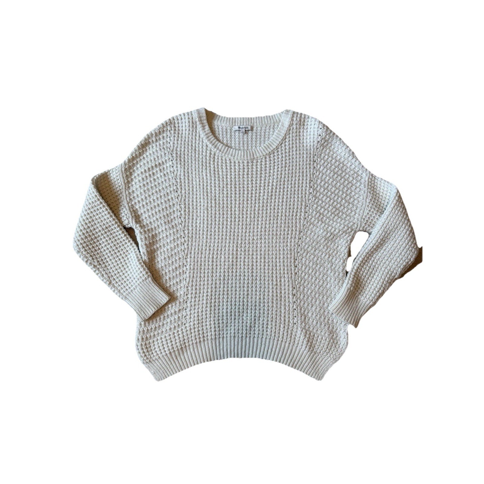 Madewell Wool Alpaca Blend Waffle Knit Oversized Pullover Sweater Ivory Sz Small
