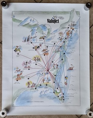 May 1996 Valujet DC-9 Route Map Poster 22''×28''
