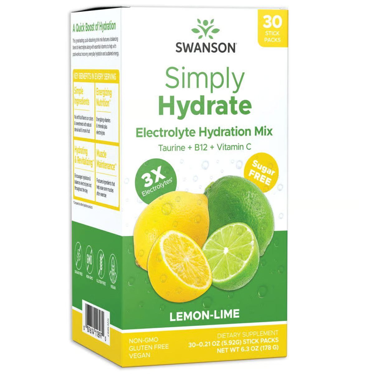 Swanson Simply Hydrate Electrolyte Hydration Mix - лимонно-лаймовый 30 шт 5490₽