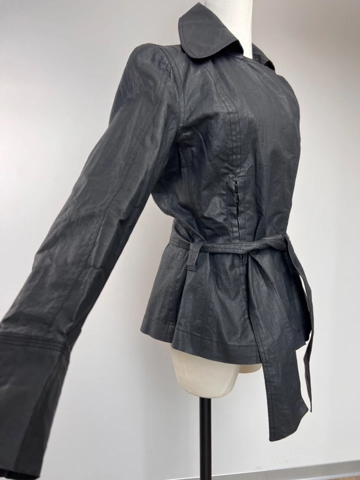 Nueva Chaqueta OILILY 100% Lino Talla 36 Negra Abrigo Corto con Cremallera Cinturón Nuevo con Etiquetas Foto 4 de 4