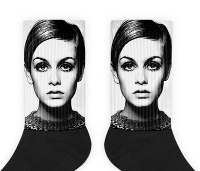 Twiggy Socks Mod Style 60s Fashion Icon Socks Black White Retro Model Gift