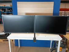Pair of NEC E243WMi Screens with Duronic dual monitor arm mount desk clamp.