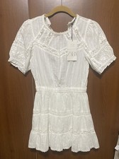 Zara White Eyelet Tiered Puff Sleeve Mini Summer Vacation Dress 100% Cotton Sm