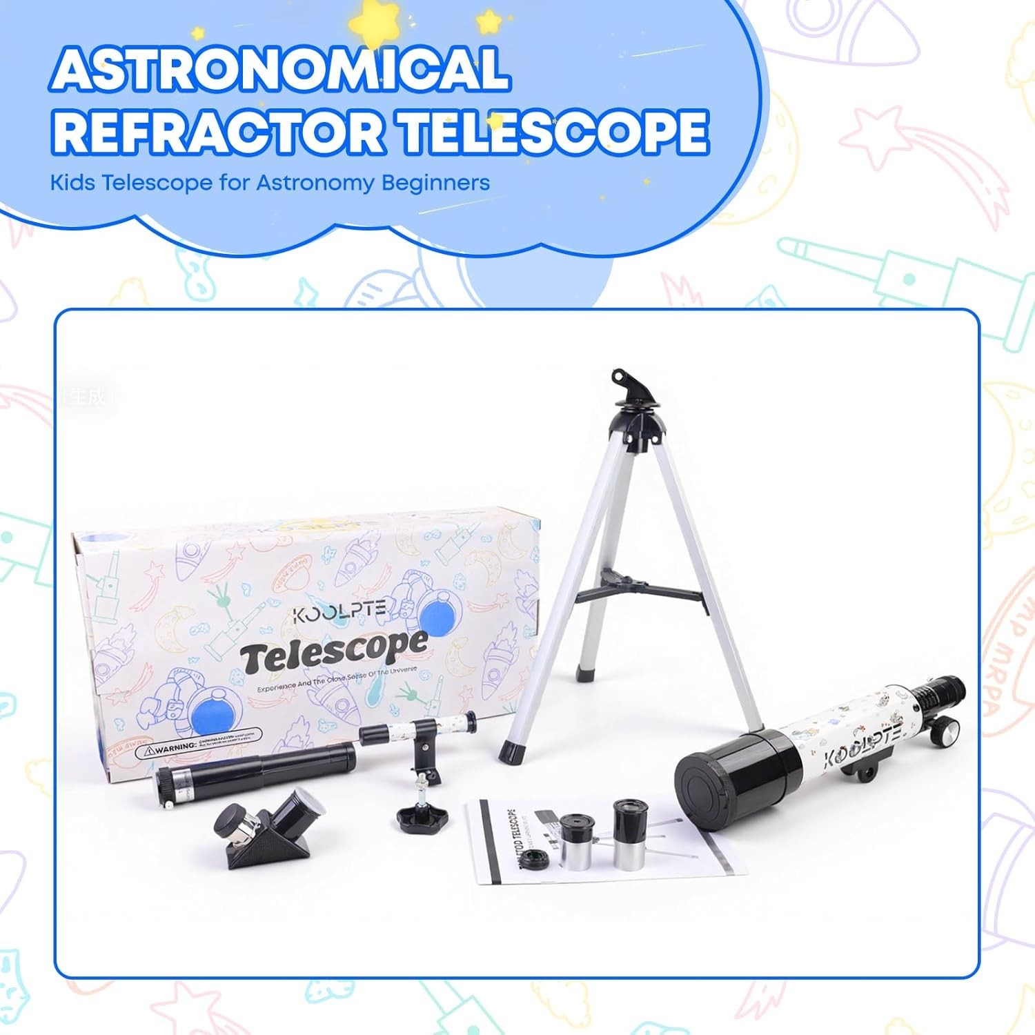 Kids Telescope for Astronomy Beginners – 50mm Portable Refractor Telescope wi...