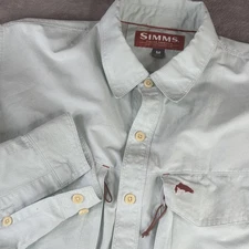 Simms Fishing Shirt Mens Medium Light Green Long Sleeve Vented Quick Dry