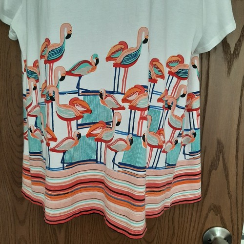 Chico's Flamingo V-Neck Tropical Tunic White Top Size 3 (XL) - Picture 3 of 5