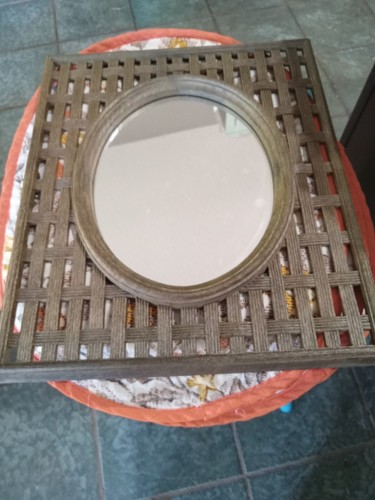 Specchio ovale in finto vimini marrone vintage 1978 Homco cornice rettangolare freccette 2385 - Foto 2 di 6