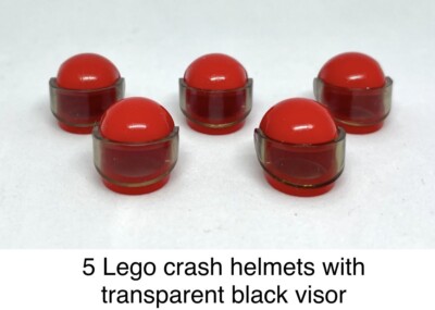 Lego 5 Red Crash Helmet With Visor / City Mini Figures Motorcycle Headgears