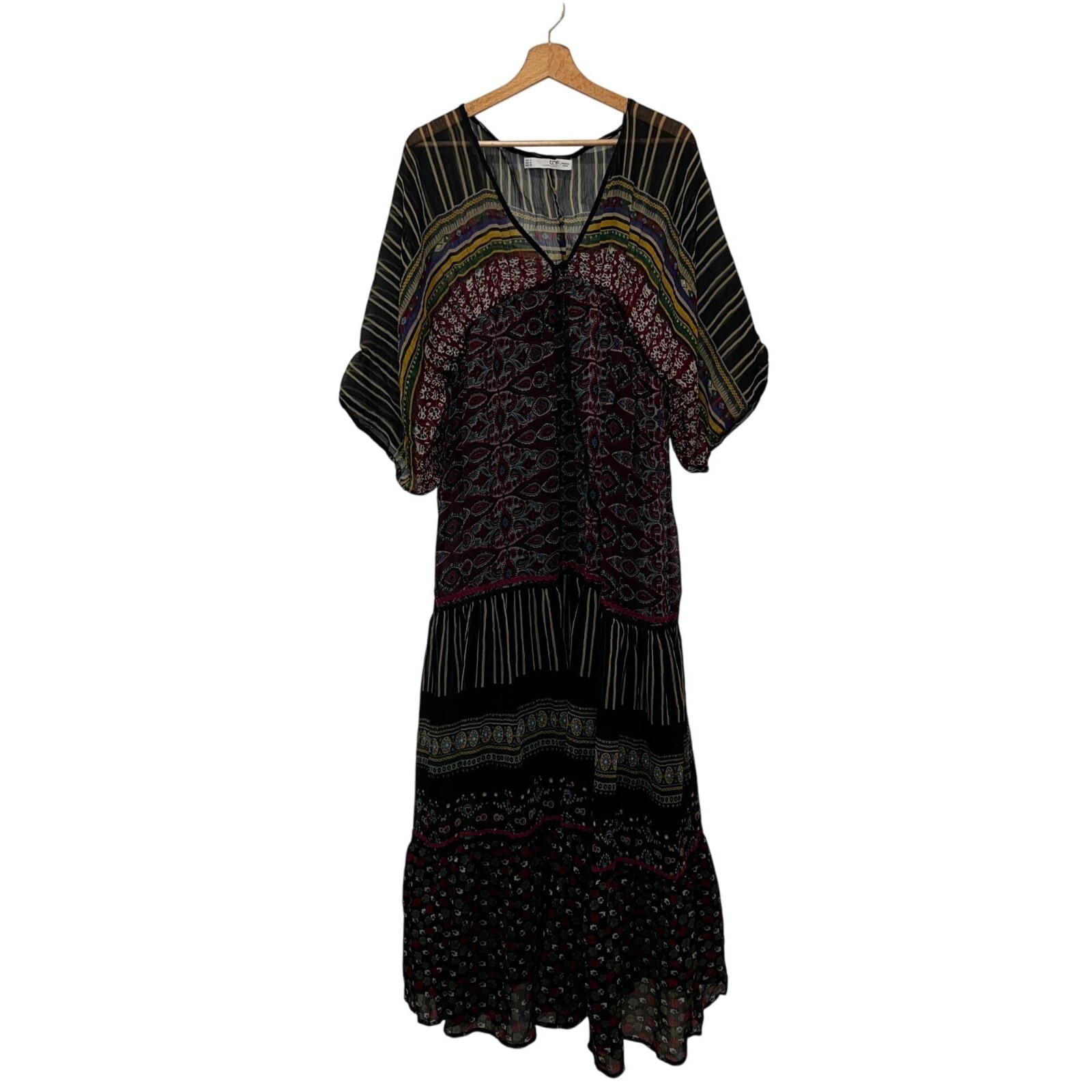 Zara Bohemian Style TRF Collection Maxi Dress With Patterned Design & V-Neckline