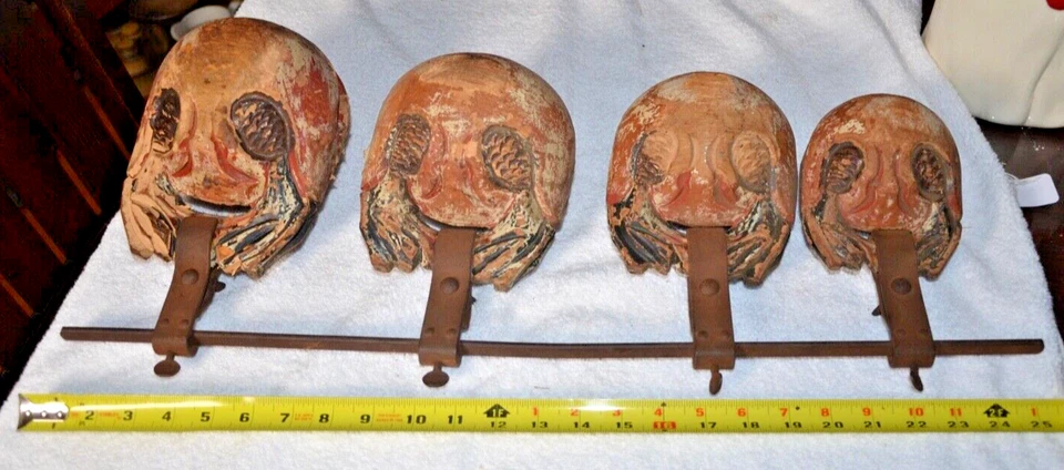 set of 4 Vintage Japanese TEMPLE wooden dragon fish BELLS - Mokugyo - Image 4 of 4