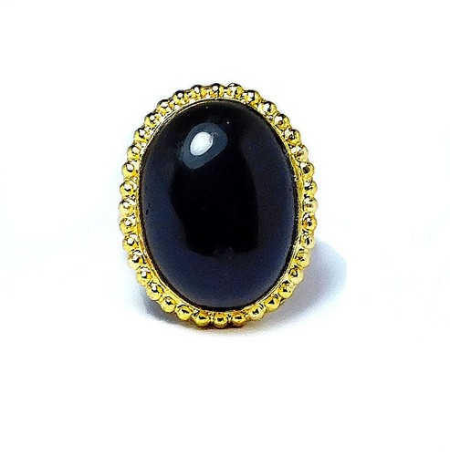 Black Onyx Rings Gold Plated Handmade Gemstone Jewelry Glitter Big Ring Size-9 - Picture 3 of 3