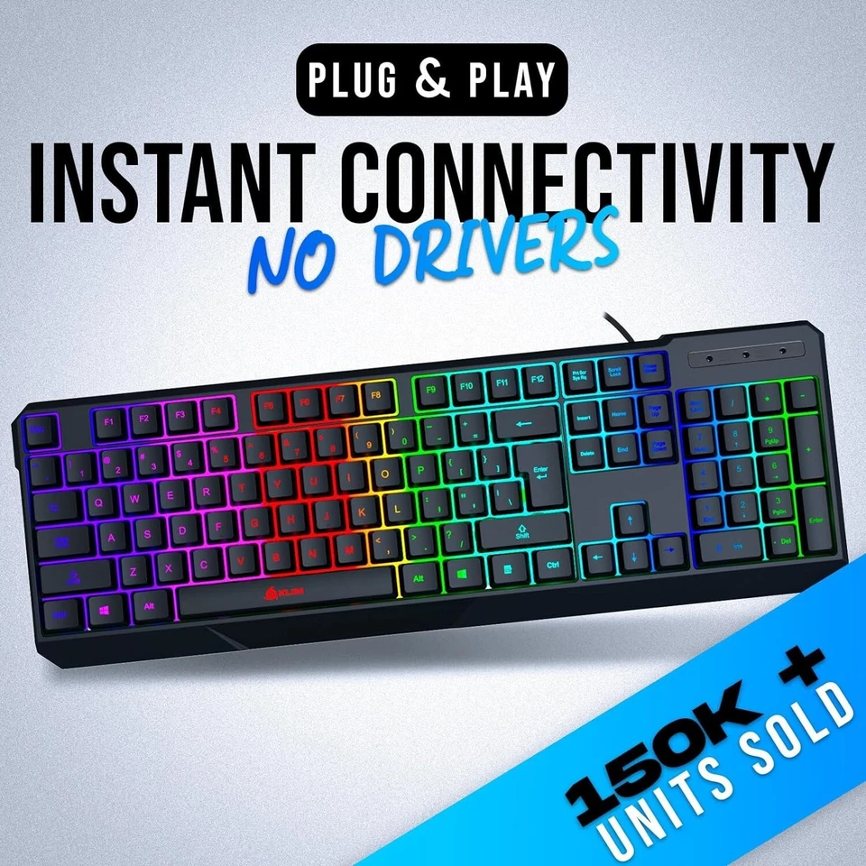 KLIM Chroma LED Backlit Keyboard, Waterproof, Wired USB, Quiet Keystroke - Image 4 of 4