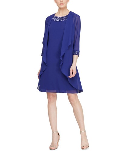 Ignite Evenings Women's Chiffon Beaded 2-Piece Jacket Dress (Iris, 12)