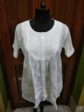 EXQUISITE TOP M 41" HANDMADE 100 COTTON ETHNIC TUNIC KURTI CHIKAN EMBROIDERY