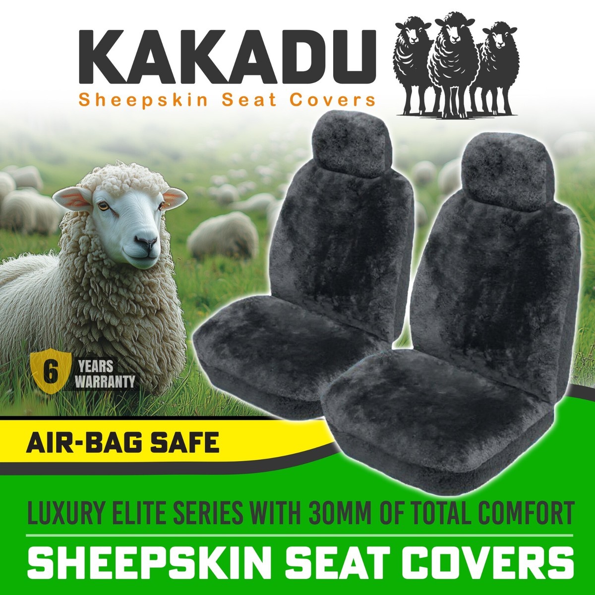 KAKADU Luxury Elite Sheepskin Seat Covers Year Warranty 30mm AIR