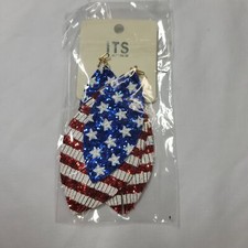 NWT Patriotic Stars  Stripes Faux Leather Feather Shaped Layered Earrings