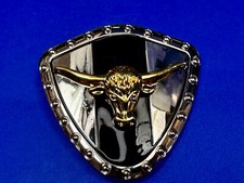 Long Horn Bull Steer Cow Black Stripe On Reflective Shield Pattern Belt Buckle