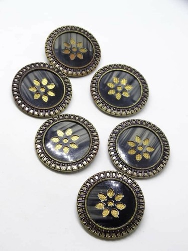 Set of 6 Antique Celluloid Button w Pierced Rim Pad Back Center Cut Out 1 1/4 - Picture 6 of 8