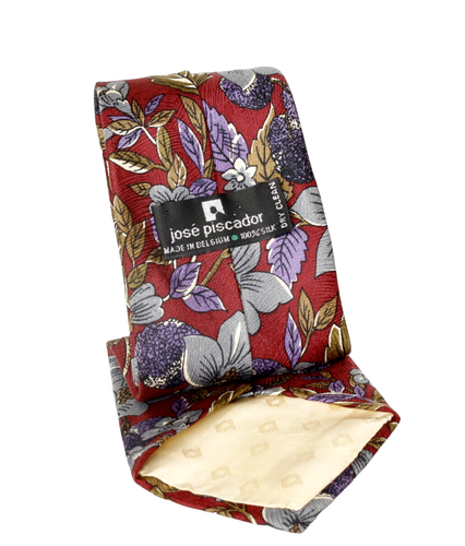 Mens JOSE PISCADOR Silk Tie, 100% Silk Red Floral Design - Picture 2 of 3