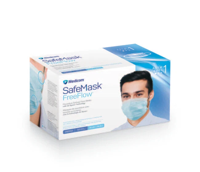 Medicom 200315 SafeMask FreeFlow Earloop Face Masks ASTM Level 1 Blue 50/Bx
Opens in a new window or