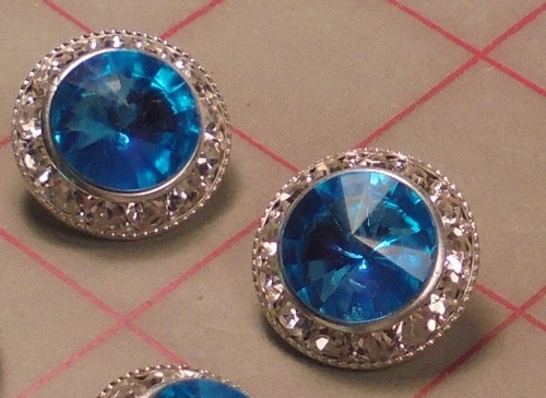 5 Silver Metal Rhinestone Shank Buttons Aqua Turquoise Acrylic Jewel 7/8" 22mm - Picture 7 of 7