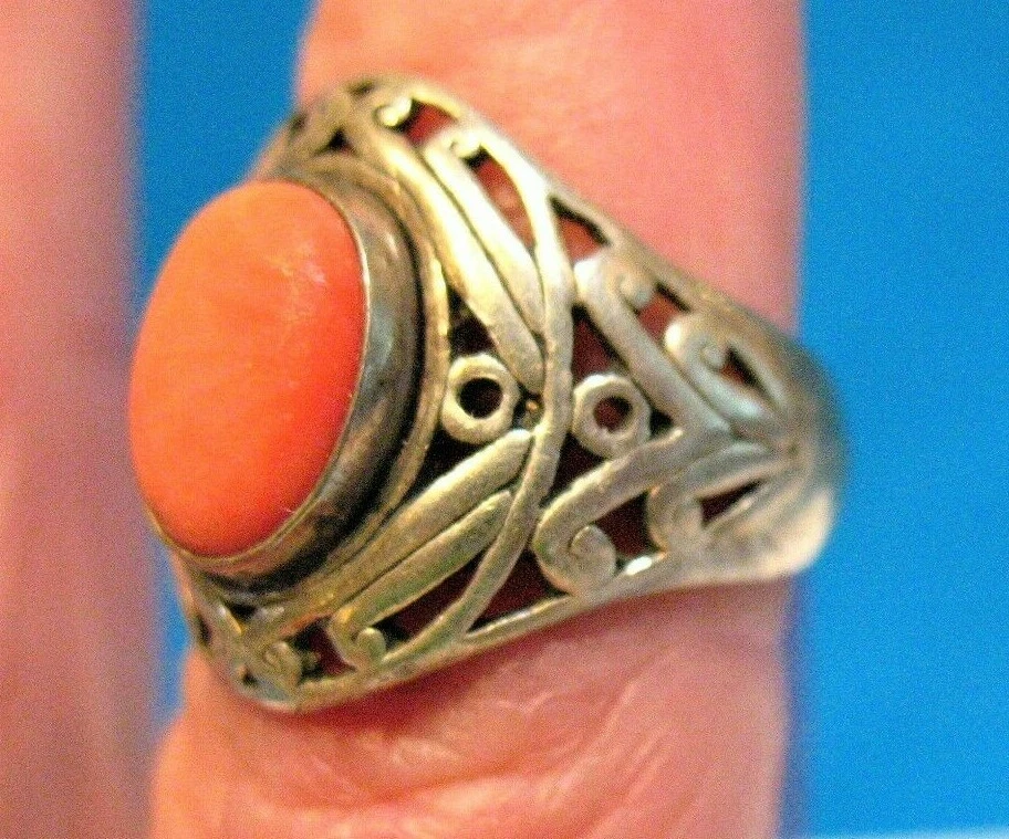 ANILLO PLATA ESTERLINA CORAL BANDA TALLA 5.5 FIRMADO M.G. 5,6 gramos Foto 2 de 3